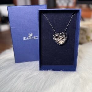 Swarovski Swan Heart Pendant Locket Silver & Gold Necklace